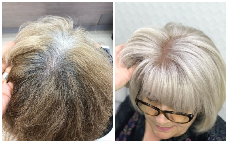 Окрашивание седых волос: разбираемся во всех тонкостях (20 фото до и после)