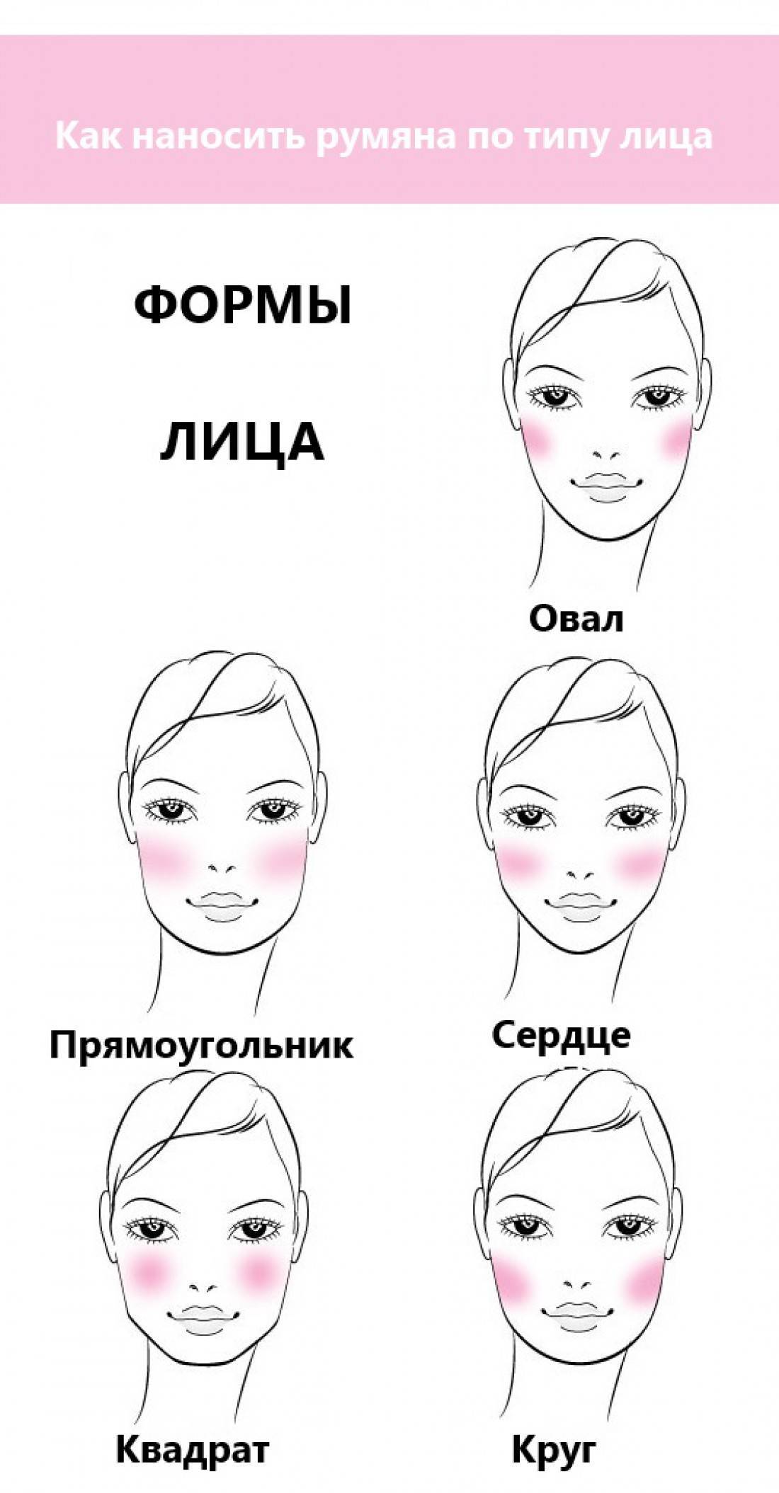 Как правильно наносить румяна на различные формы лица