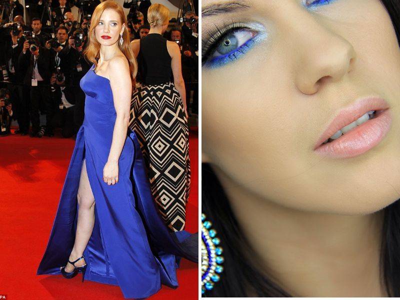 Макияж под синее платье для всех цветов глаз и волос