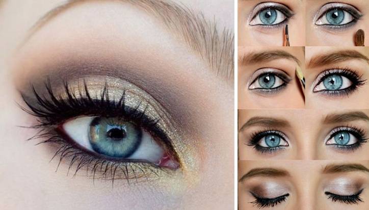 Макияж для голубых глаз под разный оттенок волос, дневной и вечерний варианты
