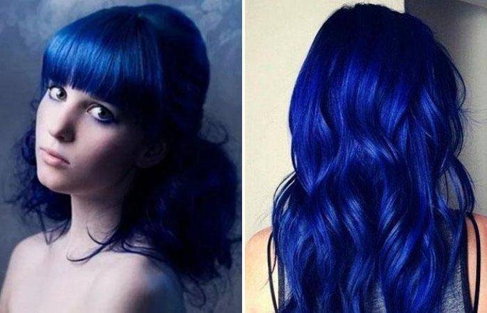 Окрашивание волос в голубой и синий цвет: однотон, обмре, балаяж (94 фото-идеи)